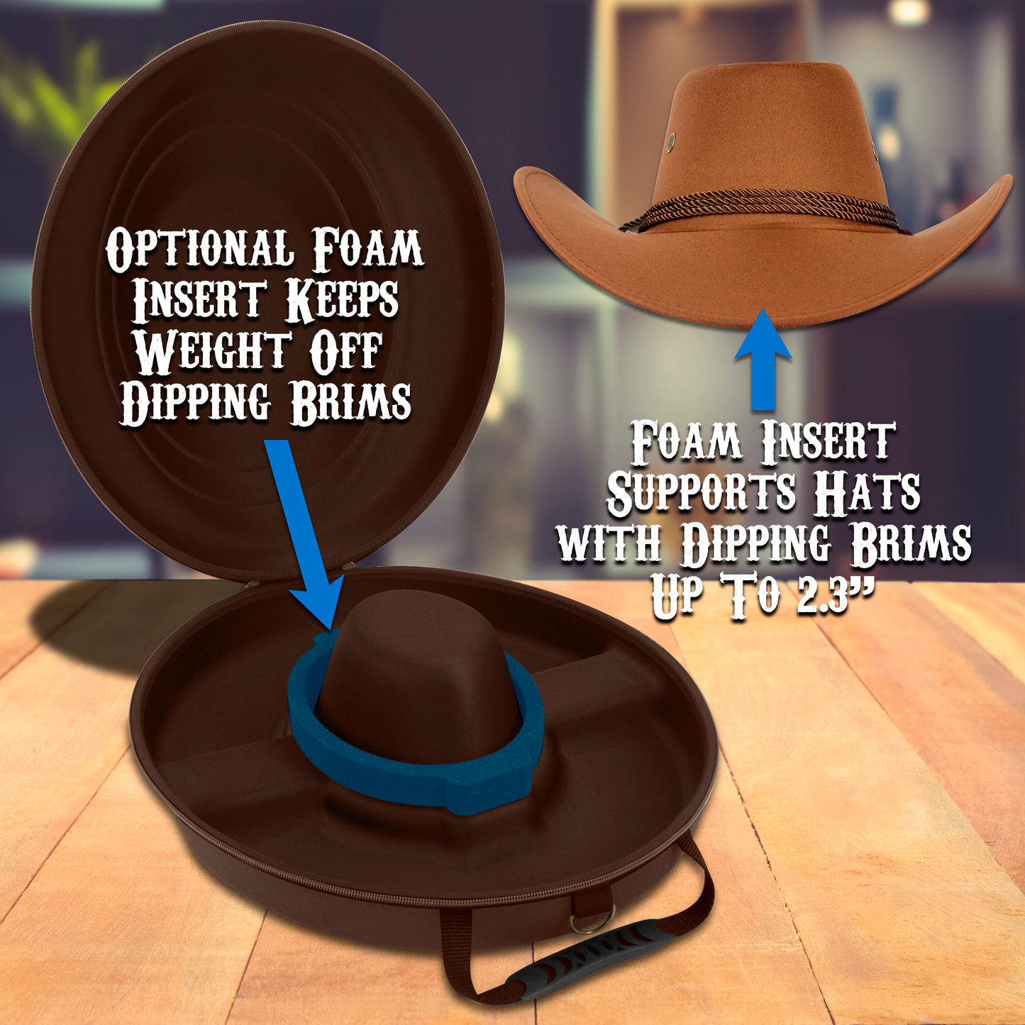 CASEMATIX Cowboy Hat Box Cowboy Hat Storage for Brims Up To 4.75" - Hard Shell Hat Case with Adjustable Carry Strap and ID Slot - 4 Color Options