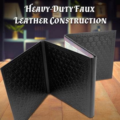Faux Leather 4-Panel DM Screen – Embossed Folding GM Screen with Wet-Erase Pockets for Tabletop RPGs – Black or Brown (Inserts Not Included)