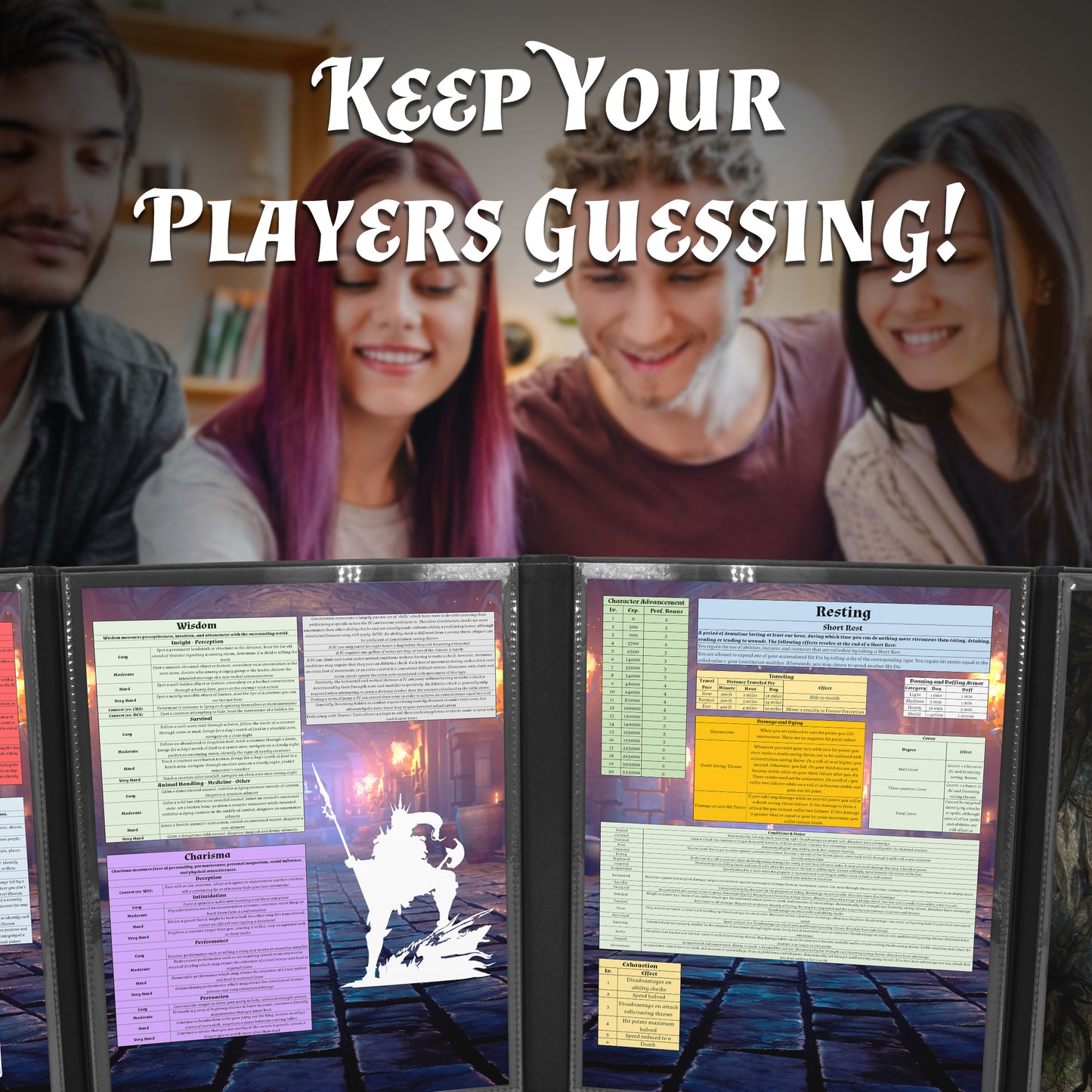 Faux Leather 4-Panel DM Screen – Embossed Folding GM Screen with Wet-Erase Pockets for Tabletop RPGs – Black or Brown (Inserts Not Included)