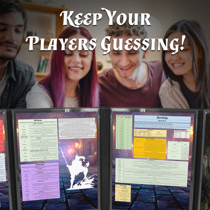 Faux Leather 4-Panel DM Screen – Embossed Folding GM Screen with Wet-Erase Pockets for Tabletop RPGs – Black or Brown (Inserts Not Included)