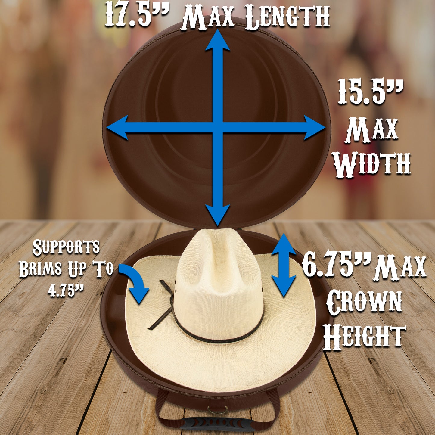 CASEMATIX Cowboy Hat Box Cowboy Hat Storage for Brims Up To 4.75" - Hard Shell Hat Case with Adjustable Carry Strap and ID Slot - 4 Color Options