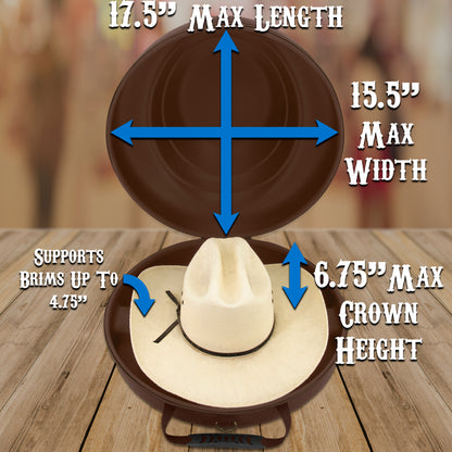 CASEMATIX Cowboy Hat Box Cowboy Hat Storage for Brims Up To 4.75" - Hard Shell Hat Case with Adjustable Carry Strap and ID Slot - 4 Color Options