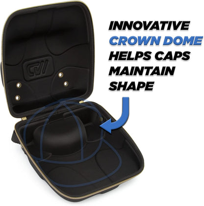CASEMATIX Hat Travel Case for up to 4 Baseball Caps with a Hard Shell, Travel Carabiner and Handle - Portable Hat Case Carrier for Hats Storage