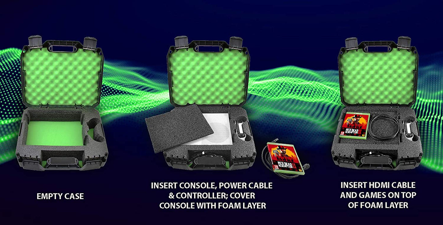 Xbox One S Travel Case - Hard Shell Carrying Case with Custom Foam for Console, Controller & Accessories