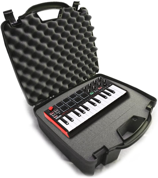 Travel Studio Hard Case Compatible with Alesis Sr18 or Sr16 Drum Machines, 25 Key Mini Akai Professional Mpk Midi or IK iRig Keys 2 Mini