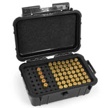 CASEMATIX Hard Shell 9mm Ammo Box for 5.56, 223 or 9mm Bullets - 8" Waterproof Airtight 84 Slot Ammo Case with Custom Impact Absorbing Ammo Can Foam