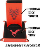 CASEMATIX Portable Dice Tower and Tray with Non-Scratch Felt Interior - Folding 8" Auto Dice Roller Dice Tower for Fair and Random Dice Rolling, Red