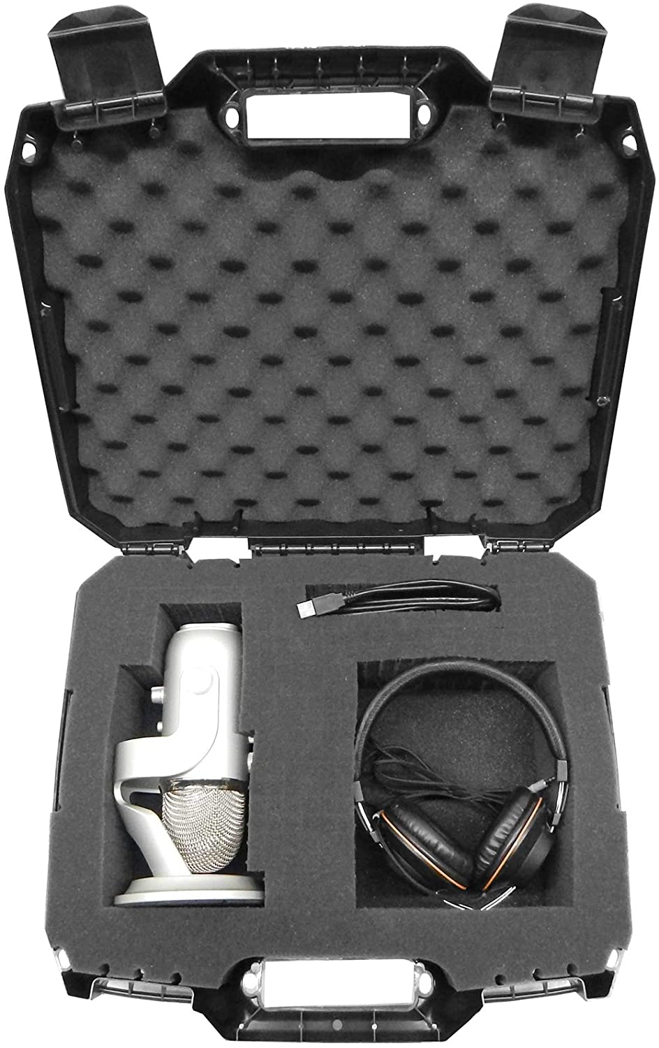 CASEMATIX Microphone Hard Case Fits HyperX QuadCast, Blue Yeti Computer Mic, Razer Seiren Samson G-Track Pro and Recording/Gaming Accessories | Lightweight & Affordable Hard Cases For Microphones, Guns, PS5s