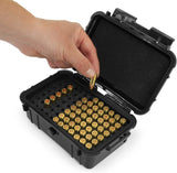 CASEMATIX Hard Shell 9mm Ammo Box for 5.56, 223 or 9mm Bullets - 8" Waterproof Airtight 84 Slot Ammo Case with Custom Impact Absorbing Ammo Can Foam