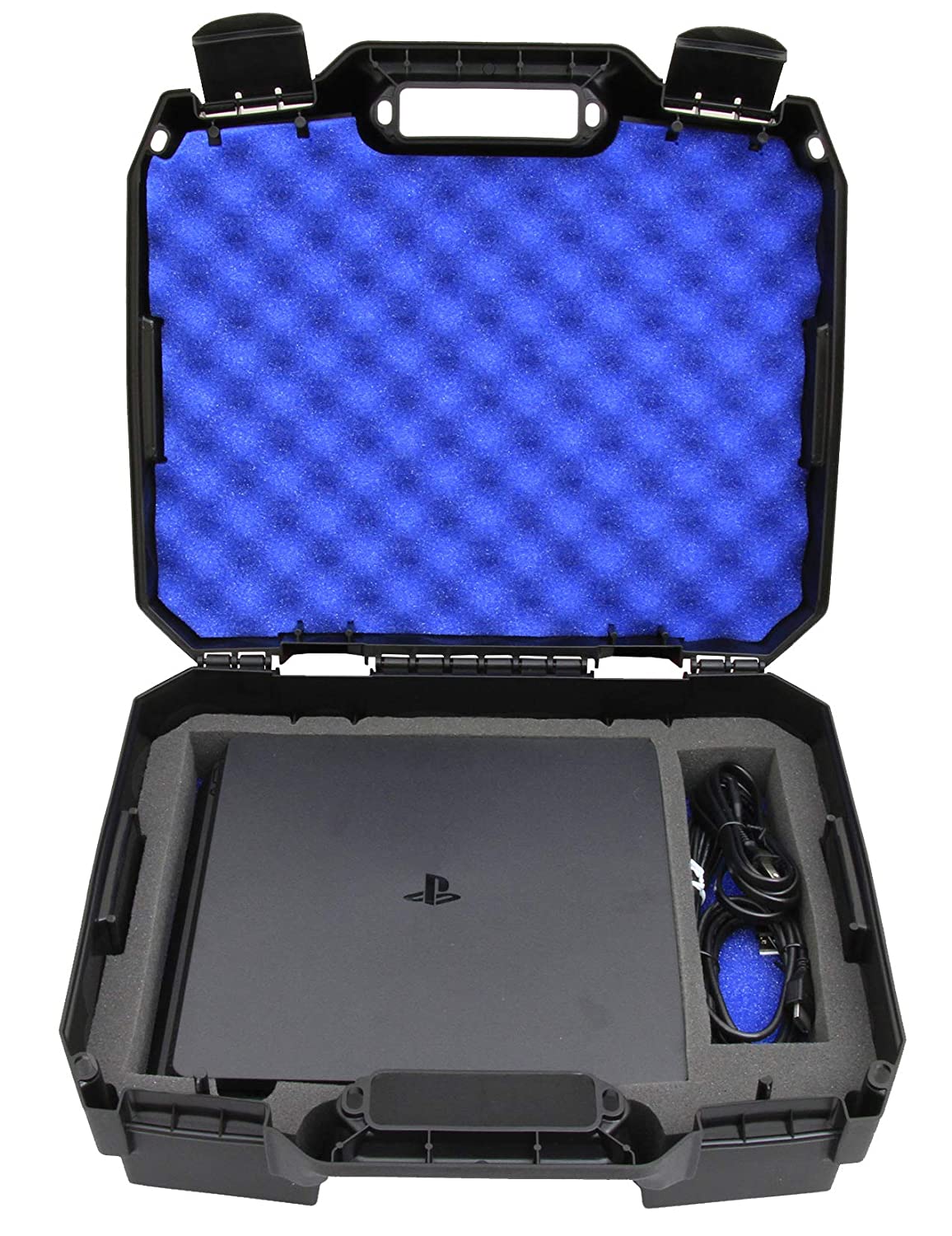 CASEMATIX Travel Compatible with PlayStation 4 Slim 1TB Console and Accessories such as Controllers, Wireless Move Motion, Games and Cables Lightweight & Affordable Hard Cases For Microphones, Guns, PS5s & More