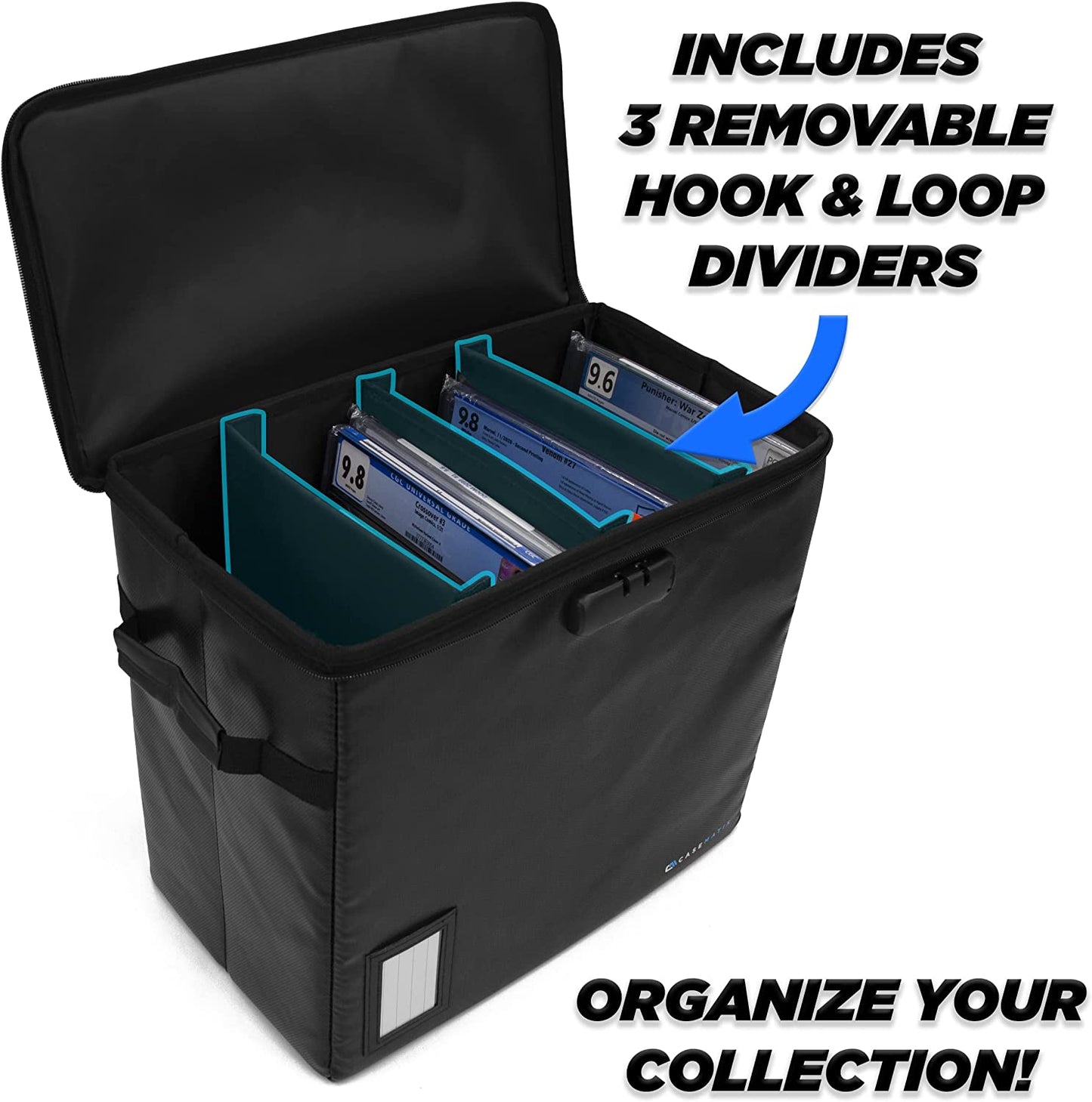 Graded Comic Book Storage Fits 30+ CGC Graded Comics, Fire Resistant Comic Book Bin with 3 Padded Comic Box Dividers and Comic Case Lock