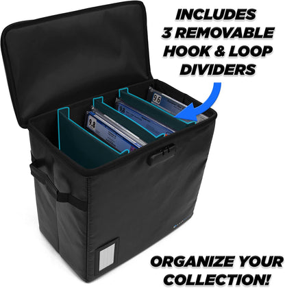 Graded Comic Book Storage Fits 30+ CGC Graded Comics, Fire Resistant Comic Book Bin with 3 Padded Comic Box Dividers and Comic Case Lock