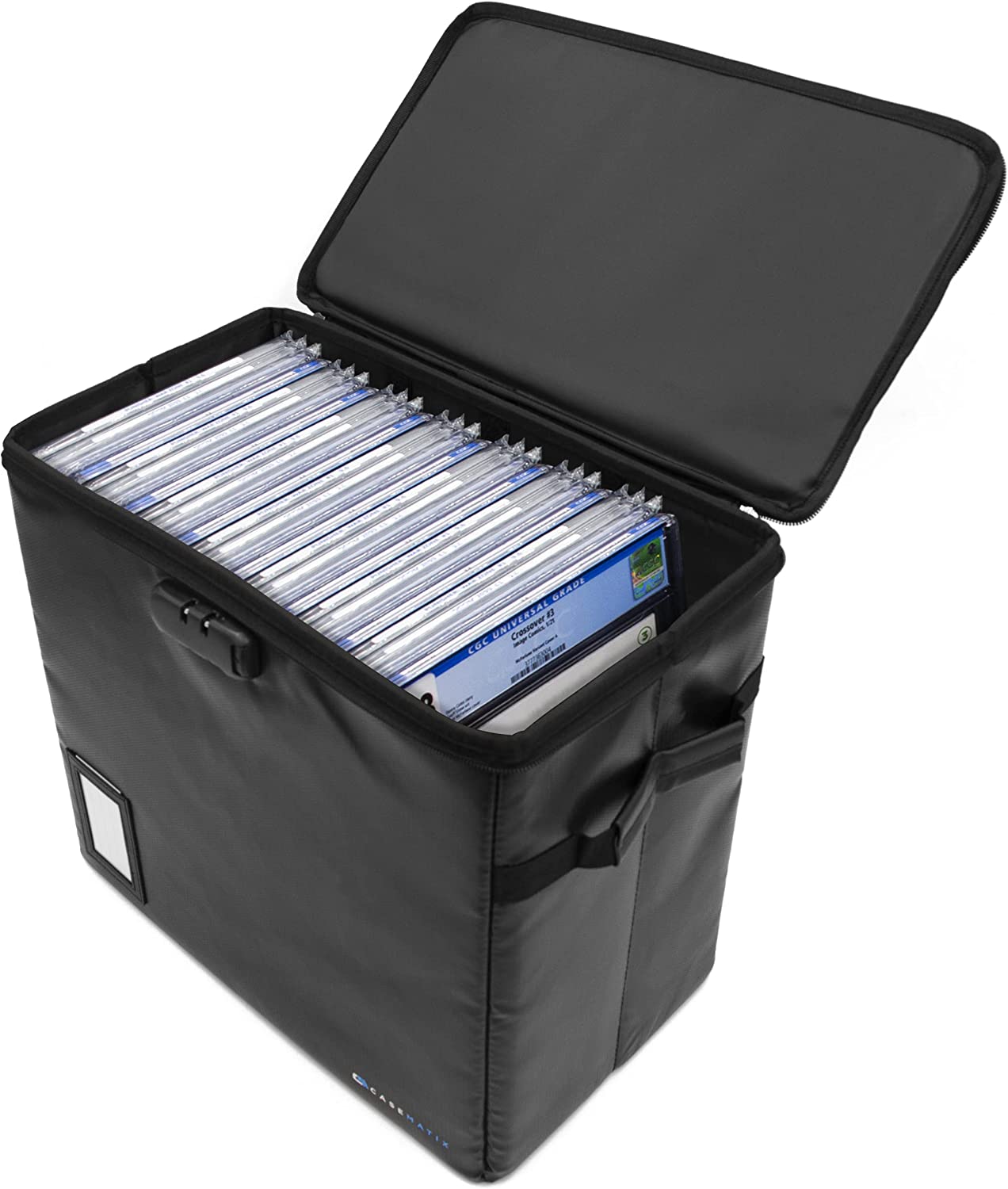 Graded Comic Book Storage Fits 30+ CGC Graded Comics, Fire Resistant Comic Book Bin with 3 Padded Comic Box Dividers and Comic Case Lock