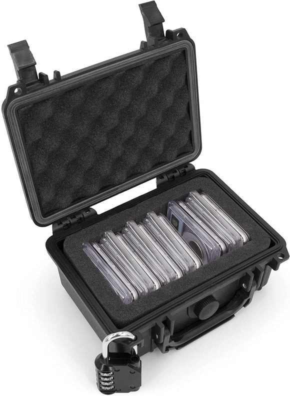 CASEMATIX Graded Coin Case Compatible with 15+ PCGS or NGC Coin Slabs, Waterproof Coin Storage Box with Customizable Foam, Includes Padlock