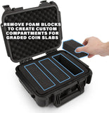 CASEMATIX Graded Coin Case Compatible with 55+ PCGS or NGC Coin Slabs, Waterproof Coin Storage Box with Customizable Foam, Includes Padlock