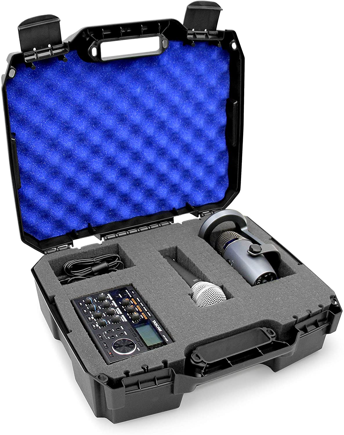 17" Mobile Podcast Station Case Compatible with Microphones, Recorders & Laptops and More - Dual Customizable Foams Protect Audio Recording Devices