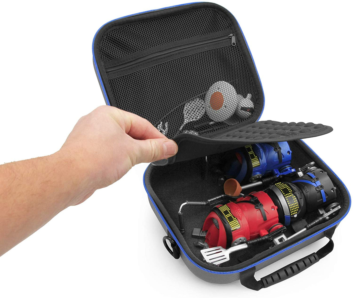 Travel Toy Case Compatible with 4 Ninja Bots Interactive Battling Robots - Hard Shell Protection with Gel Padded Divider, Handle Shoulder Strap
