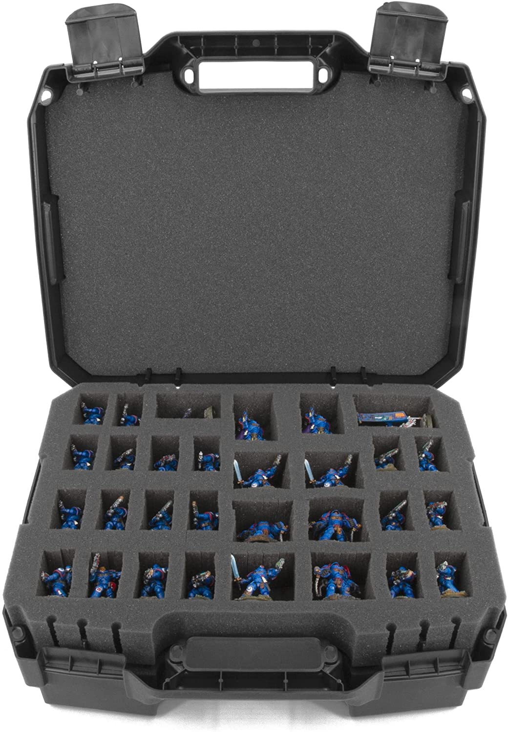 Casematix Miniatures Carrying Case with Fits Warhammer 40K, Dungeons & Dragons and More Tabletop Boardgame Figurines, Red Case Only, Size: 9 x 6.5 x