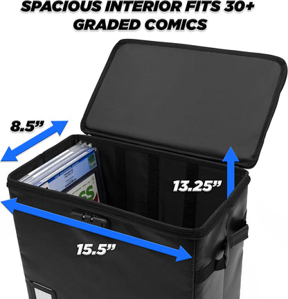 Graded Comic Book Storage Fits 30+ CGC Graded Comics, Fire Resistant Comic Book Bin with 3 Padded Comic Box Dividers and Comic Case Lock