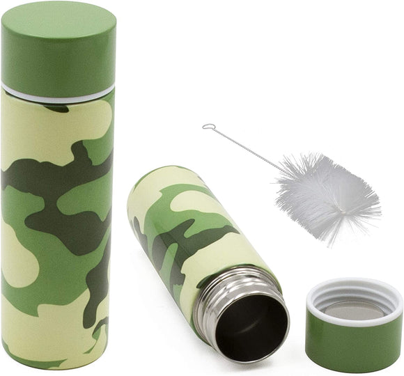 CASEMATIX Stainless Steel Pocket Spittoon 5-Ounce Travel Spit Cup with Cleaning Brush Included - Portable Dip Spit Bottle with Camo Design, Spitoon for Car Wide Mouth Reusable Spit Cups for Chew