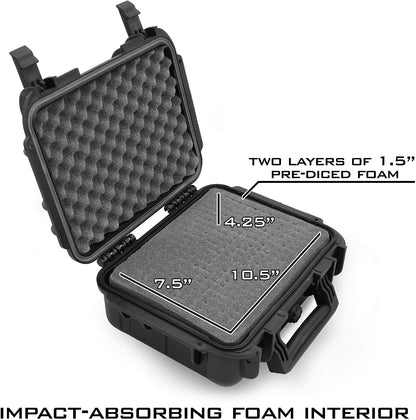 14" Two Gun Hard Case - Waterproof Shockproof Double Handgun Case with Customizable Foam Interior & Padlock Security Rings