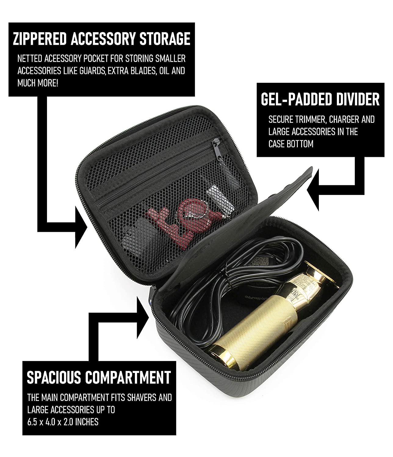 Trimmer Case compatible with Babyliss Pro Clippers & Cordless Accessories - Hard Shell Travel Case with Padded Divider, Wrist Strap Included