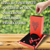 CASEMATIX Portable Dice Tower and Tray with Non-Scratch Felt Interior - Folding 8" Auto Dice Roller Dice Tower for Fair and Random Dice Rolling, Red