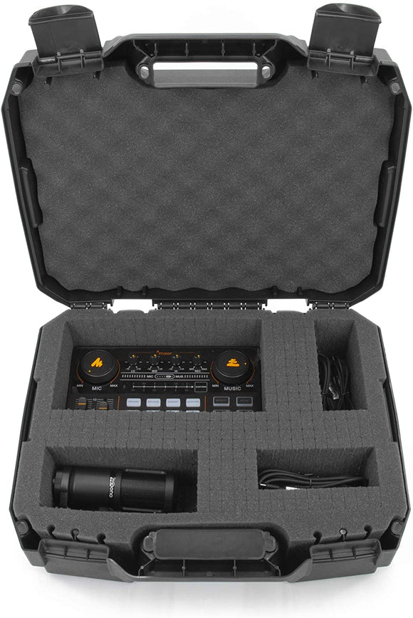 CASEMATIX Hard Shell Travel Case Compatible with Maonocaster Lite Audio Mixer Podcast Equipment Bundle - Customizable Foam Interior
