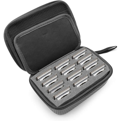 Barber Blade Case fits 12 Metal Clipper Blades - Andis/Oster/Wahl/Babyliss Compatible with Custom Padded Slots & Zippered Compartment