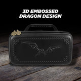 CASEMATIX Dice Box and Card Case for 9 Sets of RPG Dice, Spell Cards, Counters and Other Accessories - Dice Holder with Embossed Dragon Design
