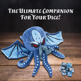 CASEMATIX Soft Dice Case and Dice Holder with 7 Included RPG Dice - 9.5" Sea Monster Figure with Dice Storage Zipper Compartment for up to 21 Dice