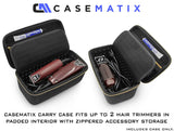 CASEMATIX Hair Clipper Barber Case Holds Two Clippers, Hair Buzzers, Trimmers, T Finisher Liner - Travel Case For Clippers, Stylist and Hair Supplies