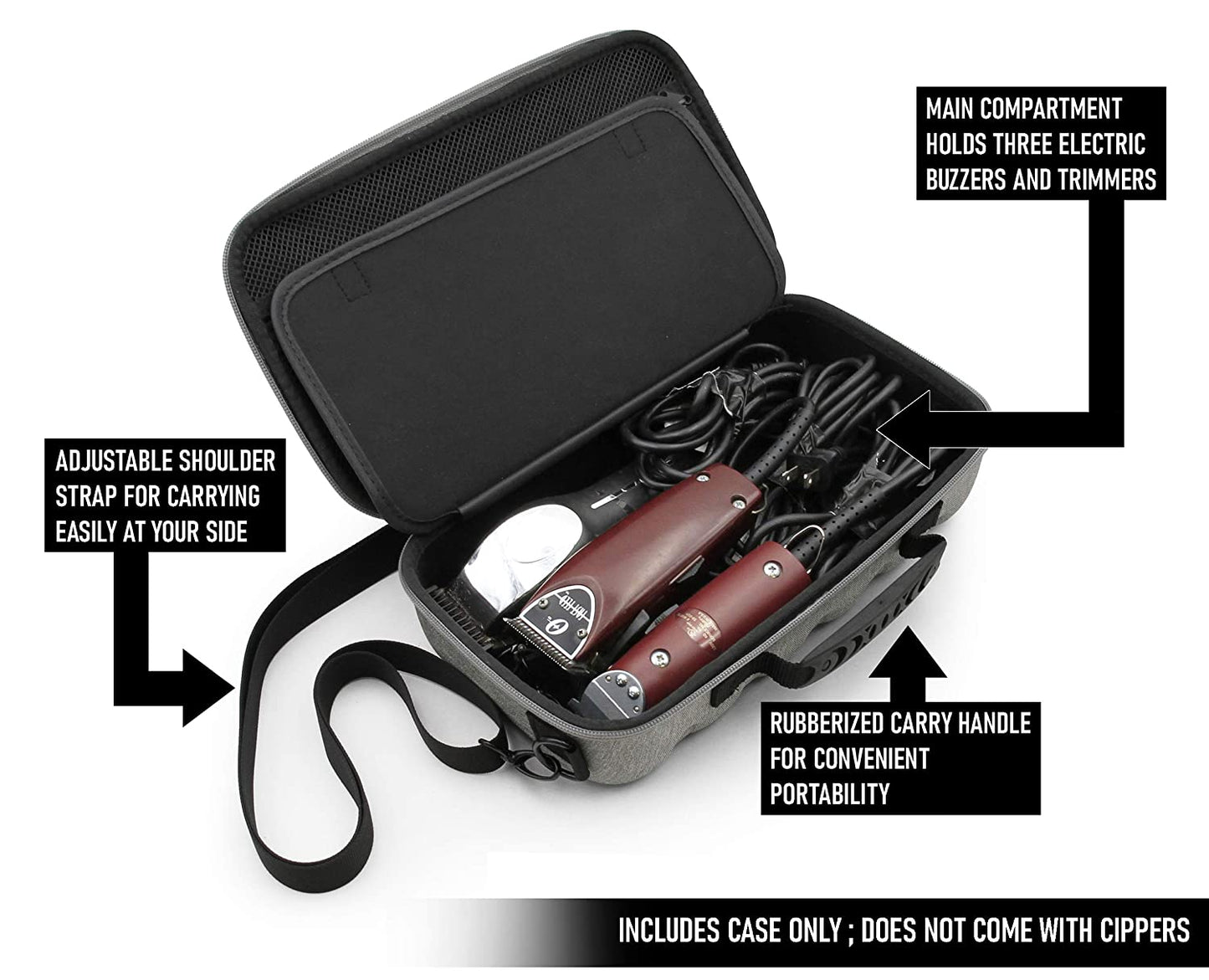 Hair Clipper Case Holds Three Electric Clippers, Hair Buzzers, Trimmers, T-finishers - Case For Barbers, Stylist and Hair Accessories