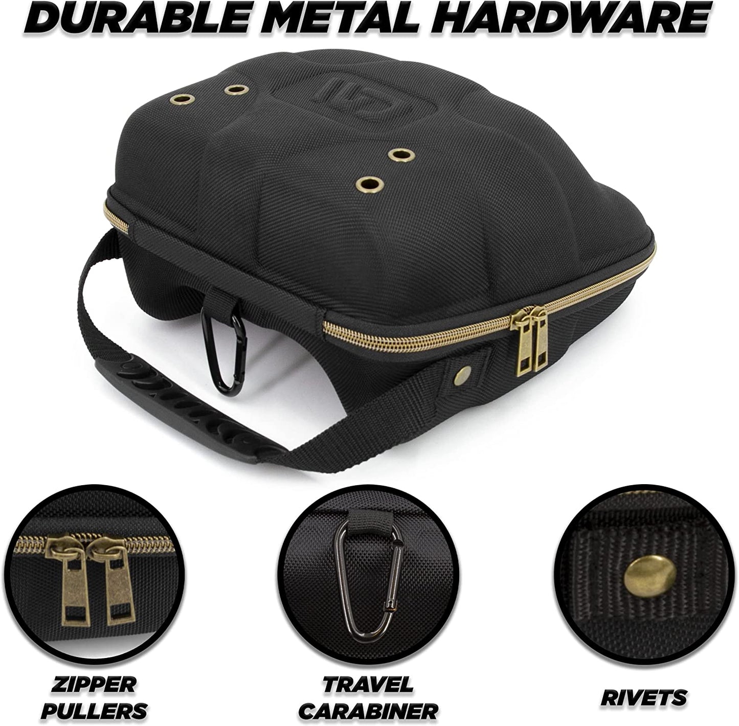 CASEMATIX Hat Travel Case for up to 4 Baseball Caps with a Hard Shell, Travel Carabiner and Handle - Portable Hat Case Carrier for Hats Storage
