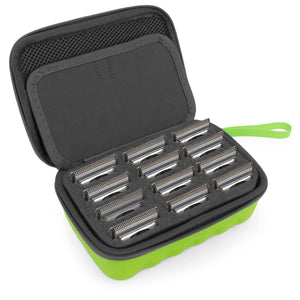 CASEMATIX Green Clipper Blade Holder for 12 Blades - Protective Clipper Blade Storage Case with Barber Blade Holder Foam and Hard Shell Outer