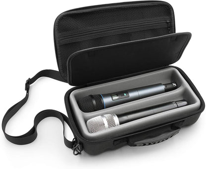 Two Wireless Microphone Case Compatible with Wireless Mic System Handheld Microphones Sennhesier, Shure and More with Shoulder Strap