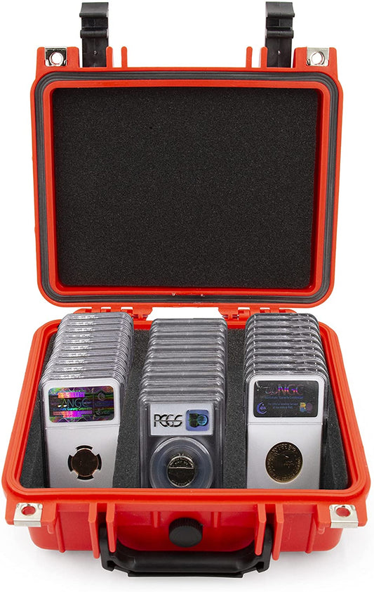 Graded Coin Case Compatible with 40+ PCGS or NGC Coin Slabs, Waterproof Coin Storage Box with Customizable Foam Will Fit Most Coin Holders