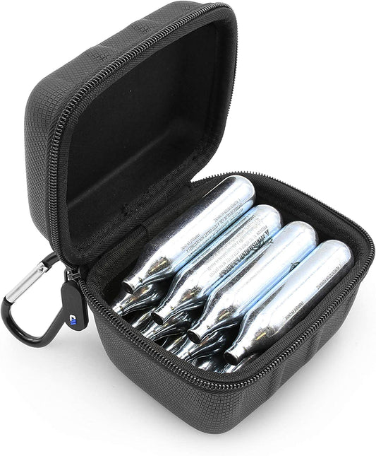 CO2 Cartridge Case Compatible with 16x 12g/8g/16g Cartridges - Hard Shell EVA Protection with Metal Carabiner - for BB Gun and Airsoft Pistols