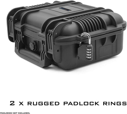 14" Two Gun Hard Case - Waterproof Shockproof Double Handgun Case with Customizable Foam Interior & Padlock Security Rings