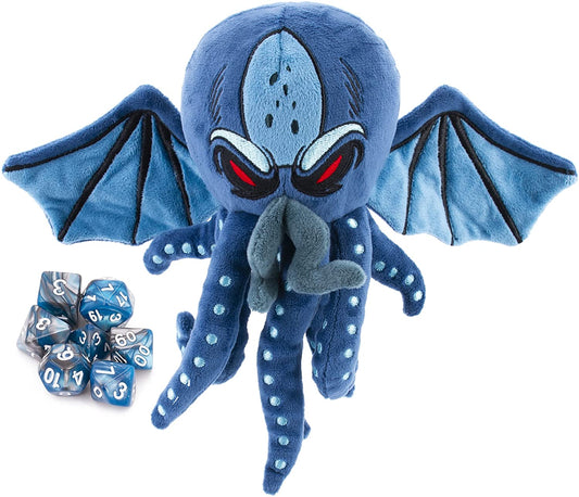 Soft Dice Case and Dice Holder with 7 Included RPG Dice - 9.5" Sea Monster Figure with Dice Storage Zipper Compartment for up to 21 Dice