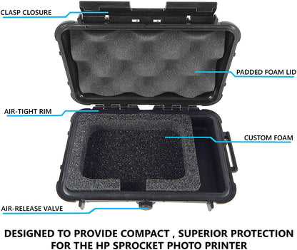 Waterproof Case for HP Sprocket Photo Printer - Crushproof Protection with Airtight Seal, Silicone Base & Foam Compartments - Case Only