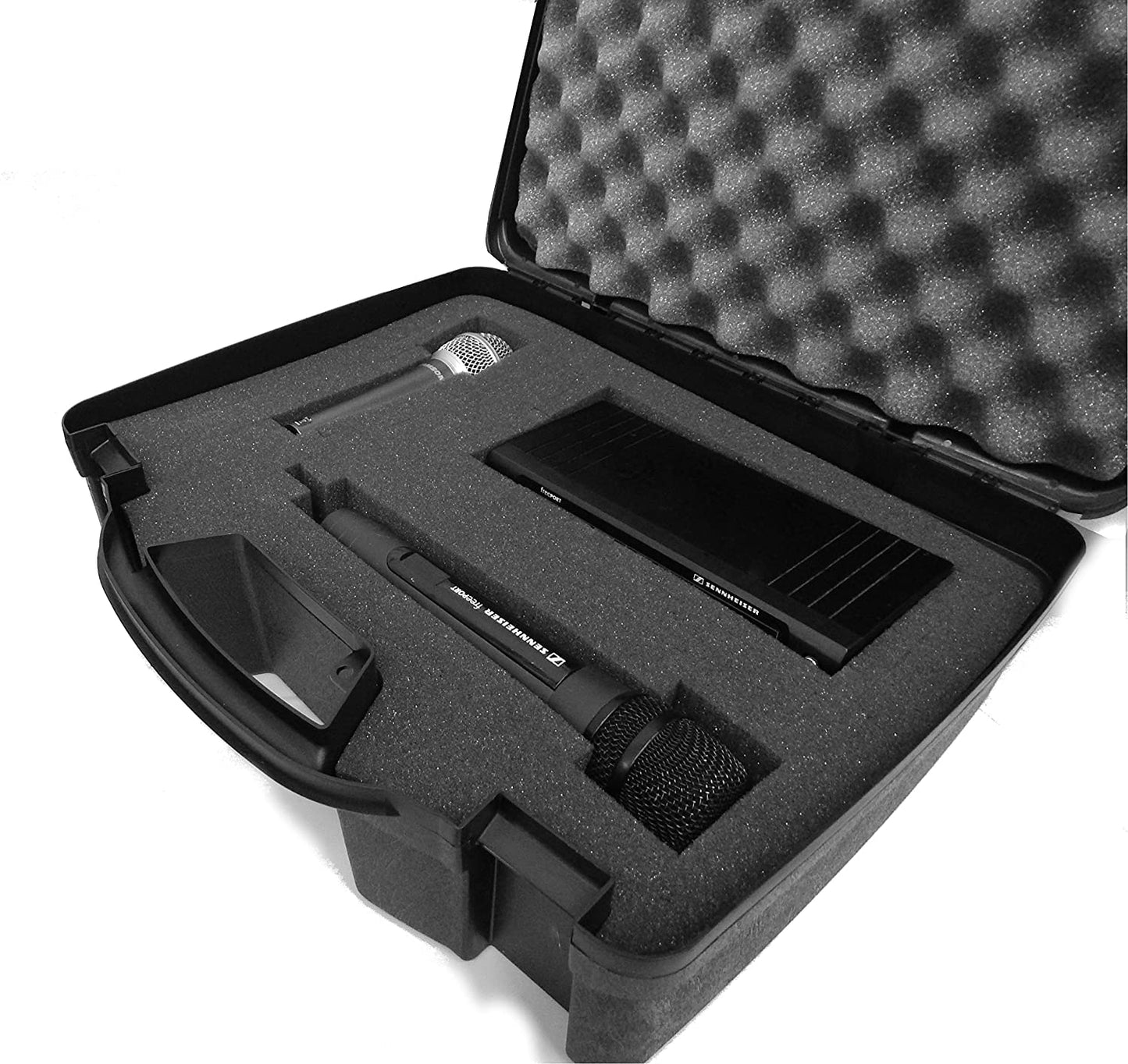 Hard Shell Wireless Microphone Case with Customizable Foam Compatible with Sennheiser, Shure, Audio Technica, Nady, VocoPro, AKG Systems