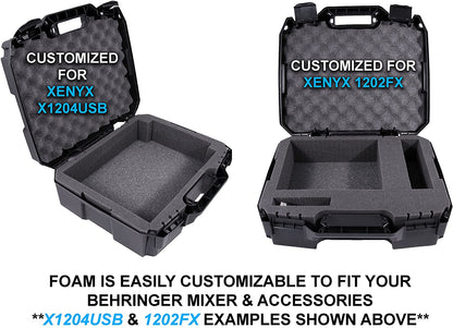 Hard Shell Mixer Case Compatible with Behringer Xenyx Q1202USB, Q802USB, 1204USB & More within Customizable Foam – DJ Controller Case Only
