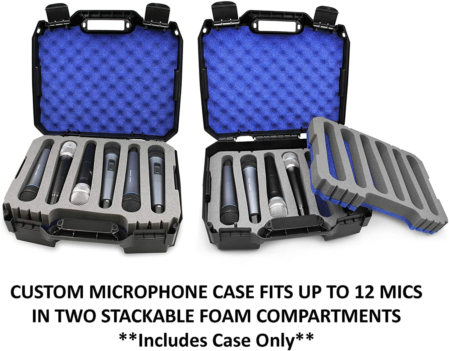 12-Mic Hard Case for Sennheiser/Shure/AKG Wireless Mics - Polymer Protection with Dual-Level Foam Storage - Case Only