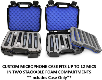 12-Mic Hard Case for Sennheiser/Shure/AKG Wireless Mics - Polymer Protection with Dual-Level Foam Storage - Case Only