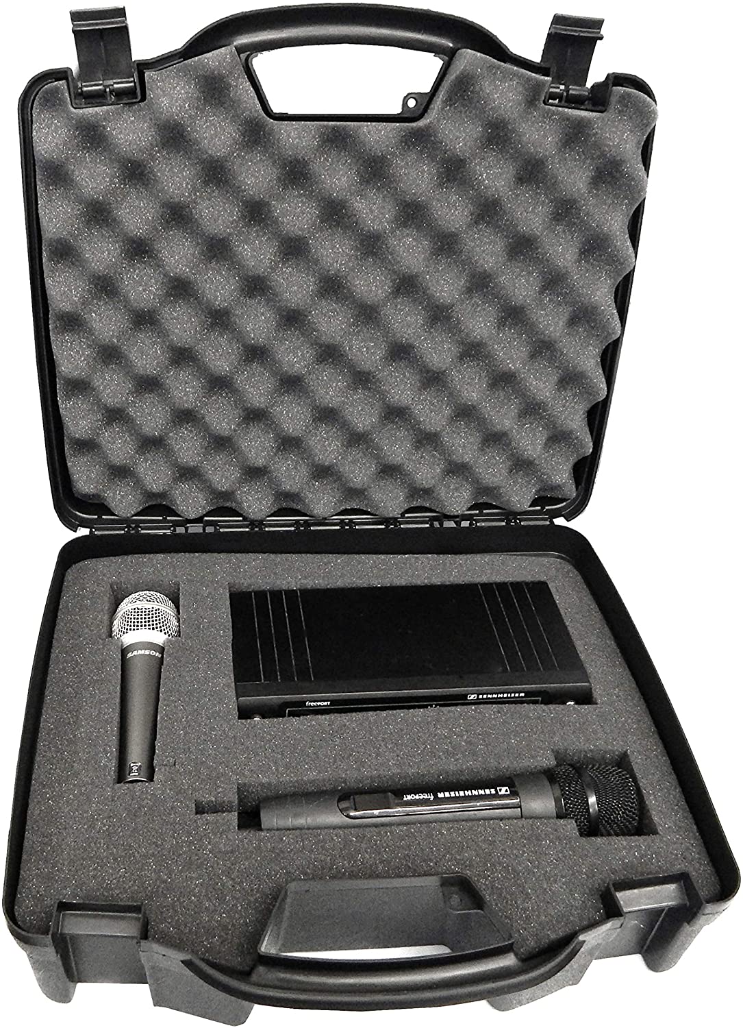 Hard Shell Wireless Microphone Case with Customizable Foam Compatible with Sennheiser, Shure, Audio Technica, Nady, VocoPro, AKG Systems