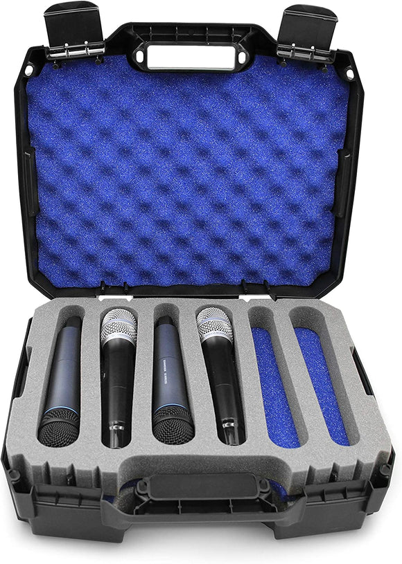 CASEMATIX Wireless Microphone System Hard Case Fits 12 Sennheiser, Shure Mic, Nady, AKG, VocoPro and More Handheld Transmitter Mics, CASE ONLY