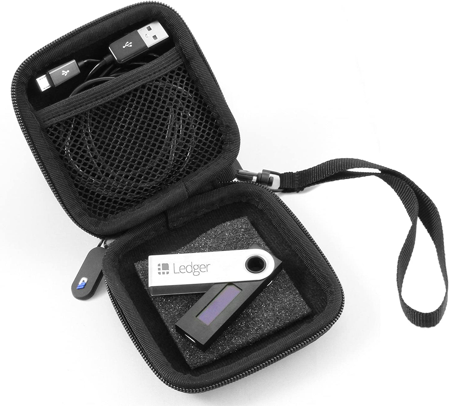 Carry Case for Cryptocurrency Hardware Wallet Compatible with Ledger Nano S/Trezor Bitcoin Wallet - EVA Protection with Elastic Netting & Wrist Strap