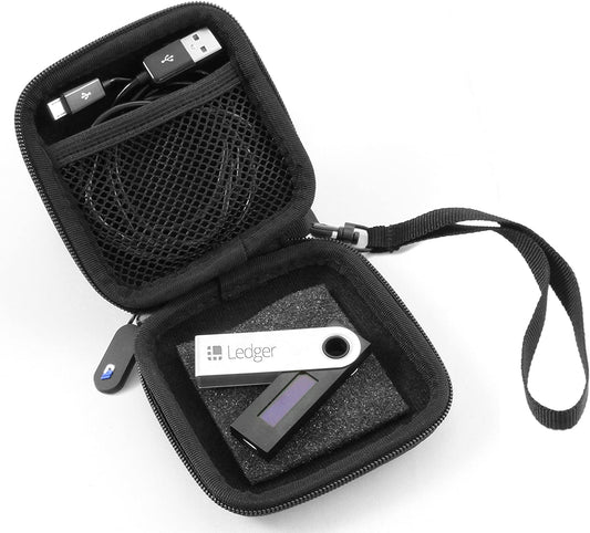 Carry Case for Cryptocurrency Hardware Wallet Compatible with Ledger Nano S/Trezor Bitcoin Wallet - EVA Protection with Elastic Netting & Wrist Strap