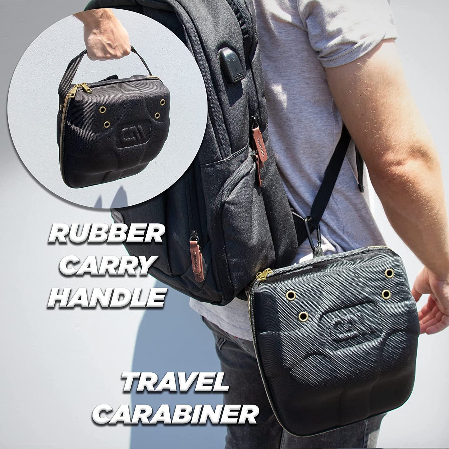 CASEMATIX Hat Travel Case for up to 4 Baseball Caps with a Hard Shell, Travel Carabiner and Handle - Portable Hat Case Carrier for Hats Storage